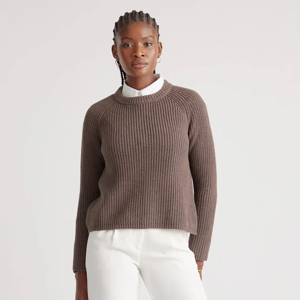 Quince 100% Organic Cotton Fisherman Crew Sweater Heather Brown Size XS - Picture 2 of 12